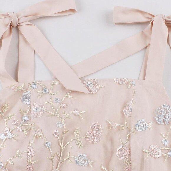 Women Vintage Floral Embroidered Tulle Prom Dress Pink X-Large Elegant Party - Picture 4 of 6